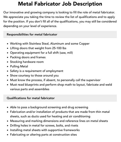 metal fabricator physical job requirements checklist|how much does a fabricator make.